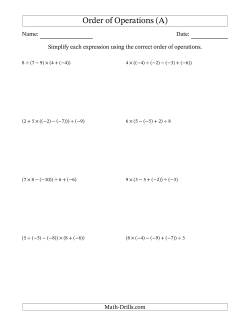 Order of Operations with Negative and Positive Integers and No Exponents (Four Steps)
