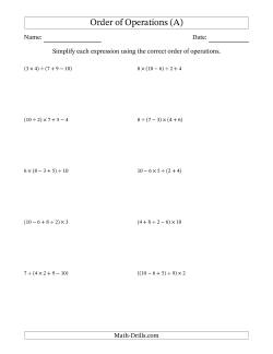Order of Operations with Whole Numbers and No Exponents (Four Steps)