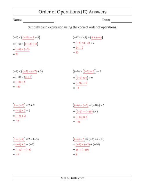 Order of Operations with Negative and Positive Integers and No