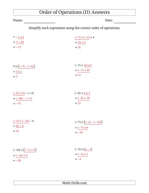 Order of Operations with Negative and Positive Integers and No