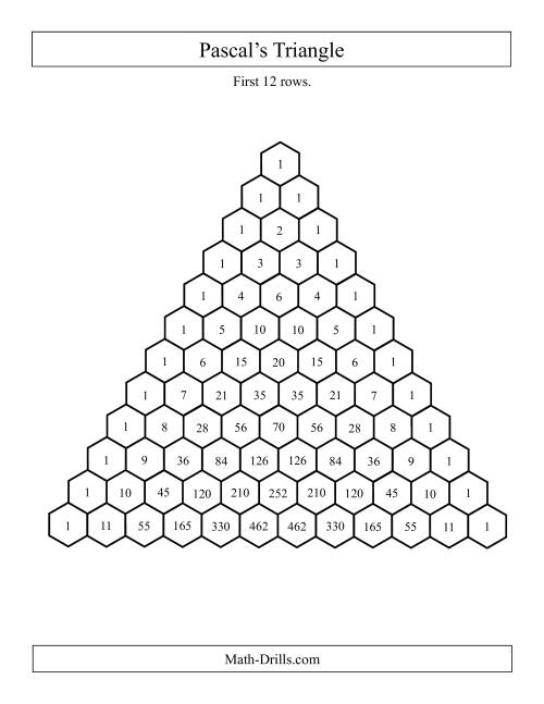 The Pascal's Triangle -- First 12 Rows (A) Math Worksheet
