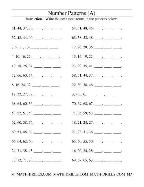The Growing and Shrinking Number Patterns (A) Math Worksheet