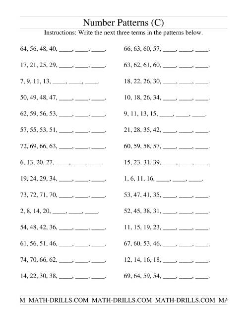 The Growing and Shrinking Number Patterns (C) Math Worksheet