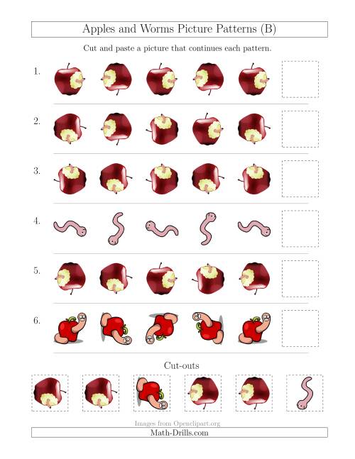 The Apples and Worms Picture Patterns with Rotation Attribute Only (B) Math Worksheet