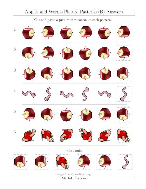 The Apples and Worms Picture Patterns with Rotation Attribute Only (B) Math Worksheet Page 2