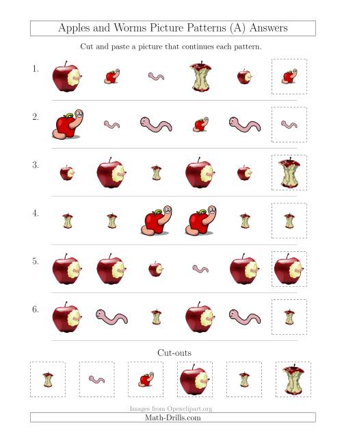 The Apples and Worms Picture Patterns with Shape and Size Attributes (A) Math Worksheet Page 2