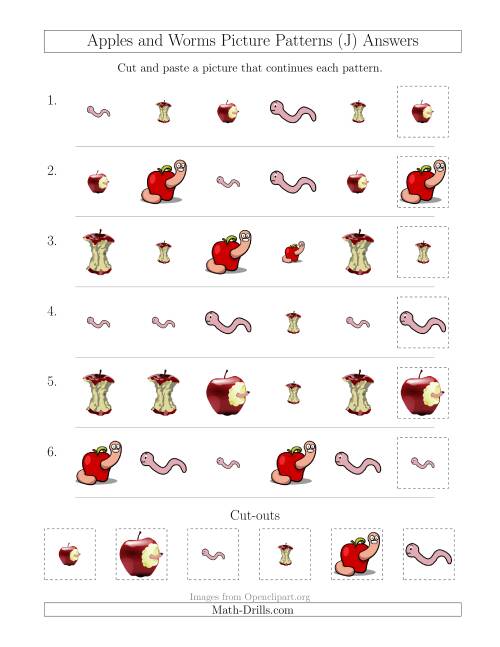 The Apples and Worms Picture Patterns with Shape and Size Attributes (J) Math Worksheet Page 2