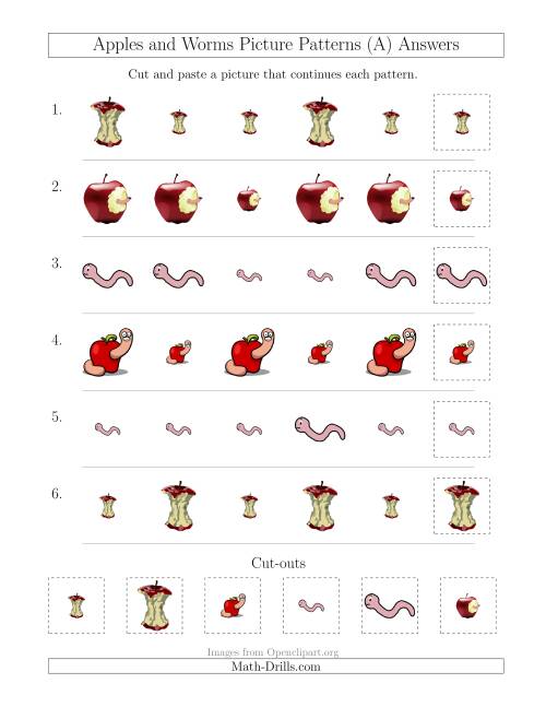 The Apples and Worms Picture Patterns with Size Attribute Only (A) Math Worksheet Page 2