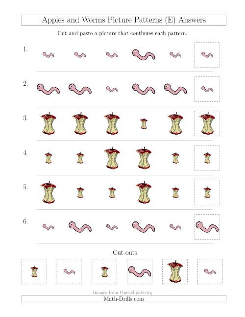 The Apples and Worms Picture Patterns with Size Attribute Only (E) Math Worksheet Page 2