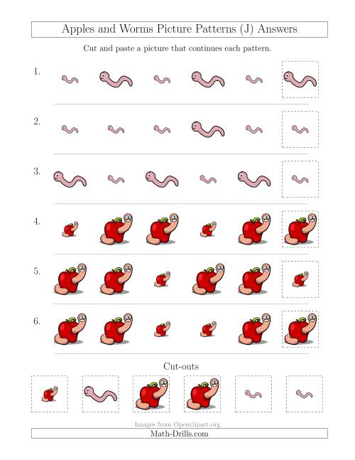 The Apples and Worms Picture Patterns with Size Attribute Only (J) Math Worksheet Page 2