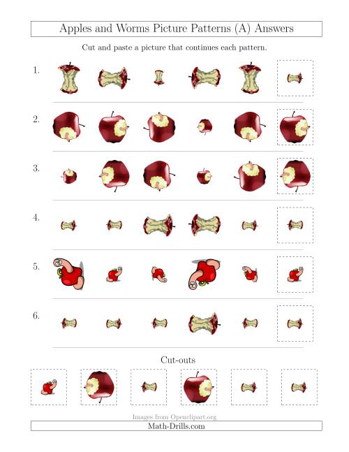 The Apples and Worms Picture Patterns with Size and Rotation Attributes (A) Math Worksheet Page 2
