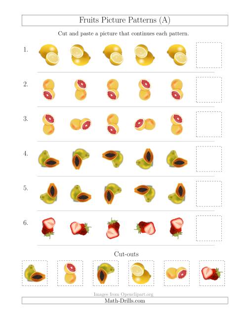 The Fruits Picture Patterns with Rotation Attribute Only (A) Math Worksheet