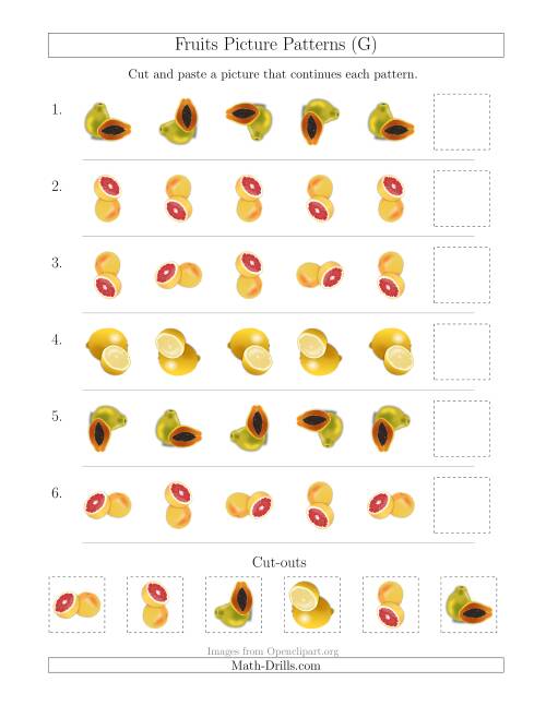 The Fruits Picture Patterns with Rotation Attribute Only (G) Math Worksheet