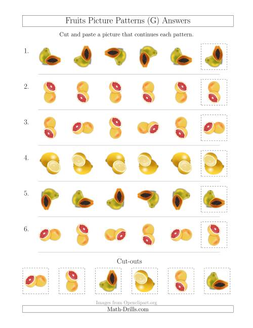 The Fruits Picture Patterns with Rotation Attribute Only (G) Math Worksheet Page 2