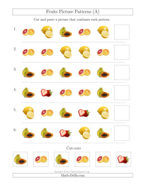 The Fruits Picture Patterns with Shape Attribute Only (A) Math Worksheet