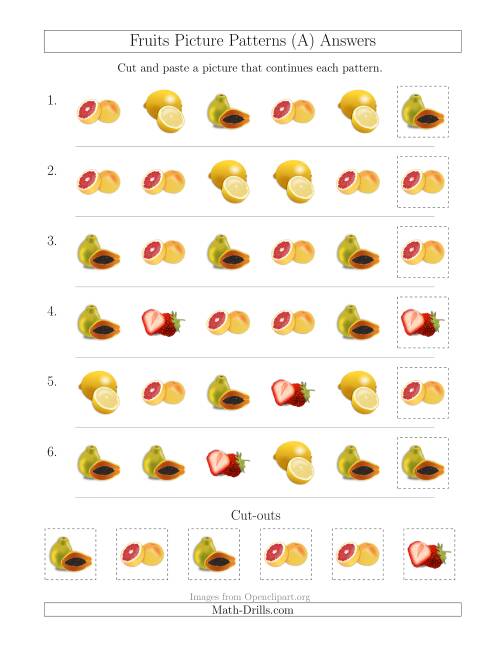 The Fruits Picture Patterns with Shape Attribute Only (A) Math Worksheet Page 2