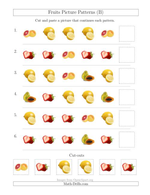 The Fruits Picture Patterns with Shape Attribute Only (B) Math Worksheet
