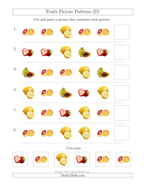 The Fruits Picture Patterns with Shape Attribute Only (D) Math Worksheet