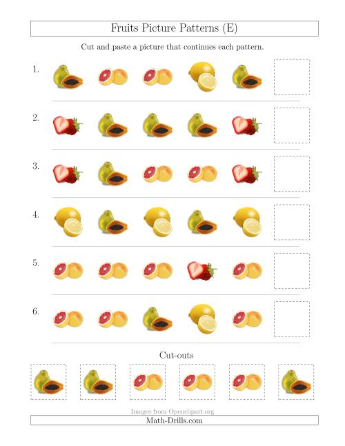 The Fruits Picture Patterns with Shape Attribute Only (E) Math Worksheet