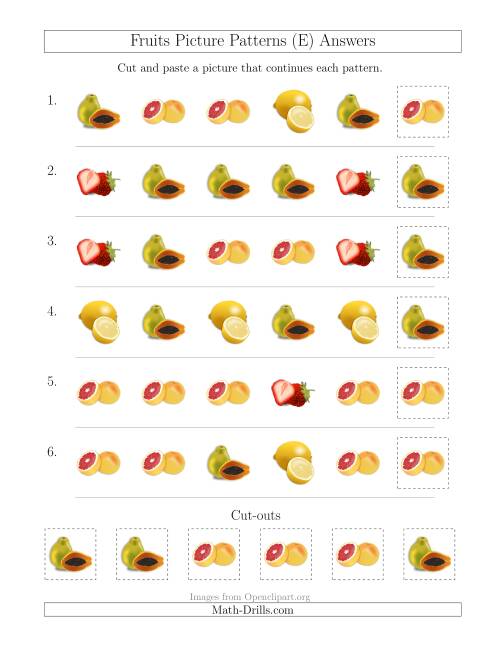 The Fruits Picture Patterns with Shape Attribute Only (E) Math Worksheet Page 2
