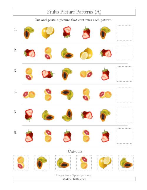 The Fruits Picture Patterns with Shape and Rotation Attributes (A) Math Worksheet
