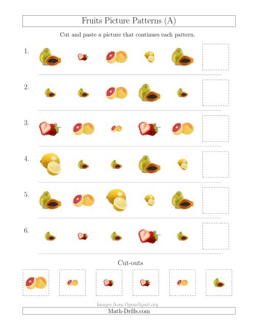 The Fruits Picture Patterns with Shape and Size Attributes (A) Math Worksheet