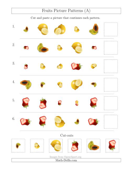The Fruits Picture Patterns with Shape, Size and Rotation Attributes (A) Math Worksheet