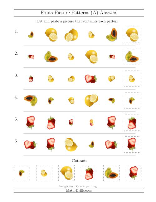 The Fruits Picture Patterns with Shape, Size and Rotation Attributes (A) Math Worksheet Page 2