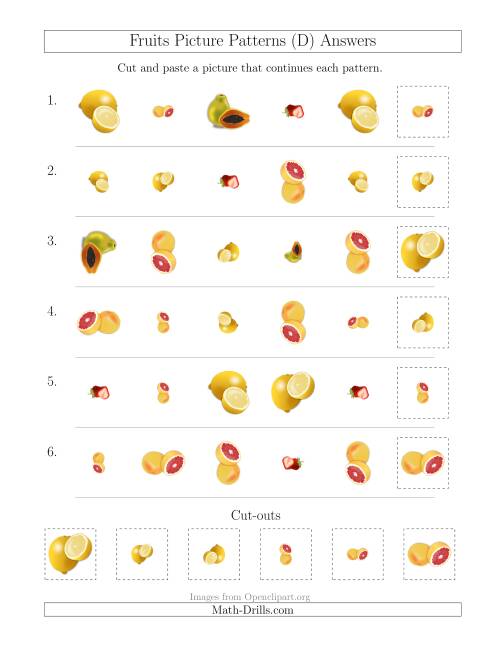The Fruits Picture Patterns with Shape, Size and Rotation Attributes (D) Math Worksheet Page 2