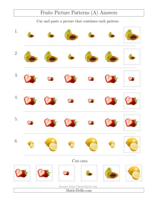The Fruits Picture Patterns with Size Attribute Only (A) Math Worksheet Page 2