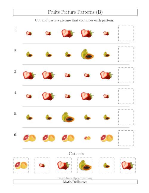 The Fruits Picture Patterns with Size Attribute Only (B) Math Worksheet