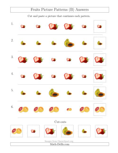 The Fruits Picture Patterns with Size Attribute Only (B) Math Worksheet Page 2
