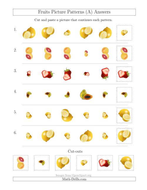 The Fruits Picture Patterns with Size and Rotation Attributes (A) Math Worksheet Page 2