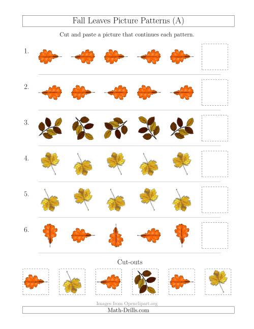 The Fall Leaves Picture Patterns with Rotation Attribute Only (A) Math Worksheet