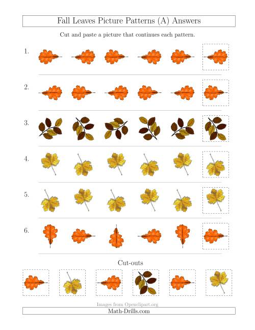 The Fall Leaves Picture Patterns with Rotation Attribute Only (A) Math Worksheet Page 2