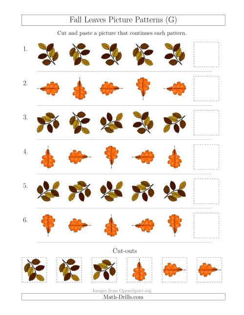 The Fall Leaves Picture Patterns with Rotation Attribute Only (G) Math Worksheet
