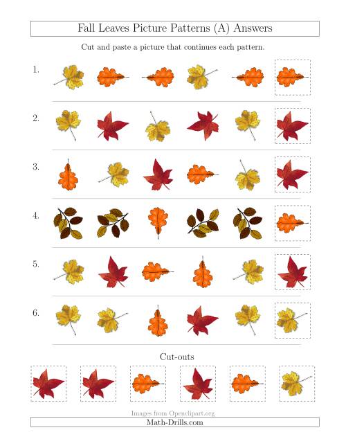 The Fall Leaves Picture Patterns with Shape and Rotation Attributes (A) Math Worksheet Page 2