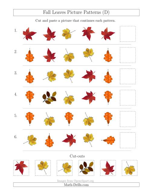 The Fall Leaves Picture Patterns with Shape and Rotation Attributes (D) Math Worksheet