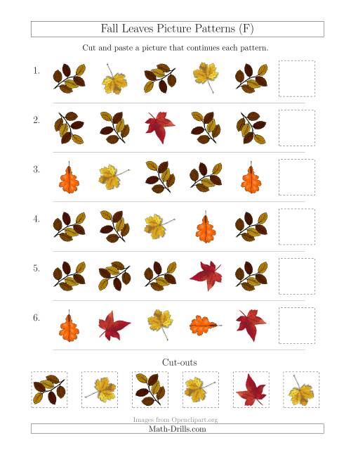 The Fall Leaves Picture Patterns with Shape and Rotation Attributes (F) Math Worksheet
