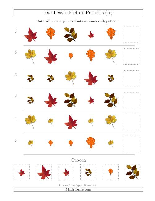 The Fall Leaves Picture Patterns with Shape and Size Attributes (A) Math Worksheet