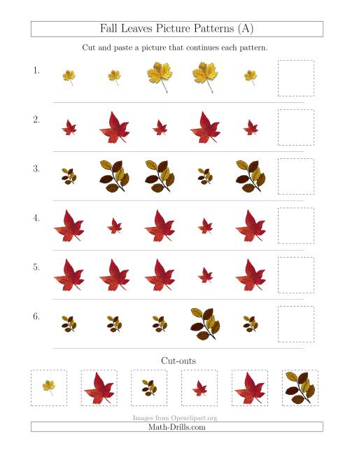 The Fall Leaves Picture Patterns with Size Attribute Only (A) Math Worksheet