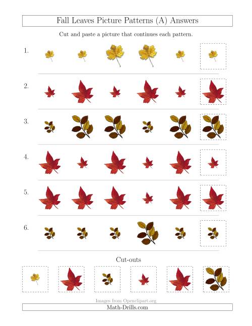 The Fall Leaves Picture Patterns with Size Attribute Only (A) Math Worksheet Page 2