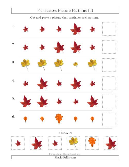The Fall Leaves Picture Patterns with Size Attribute Only (J) Math Worksheet