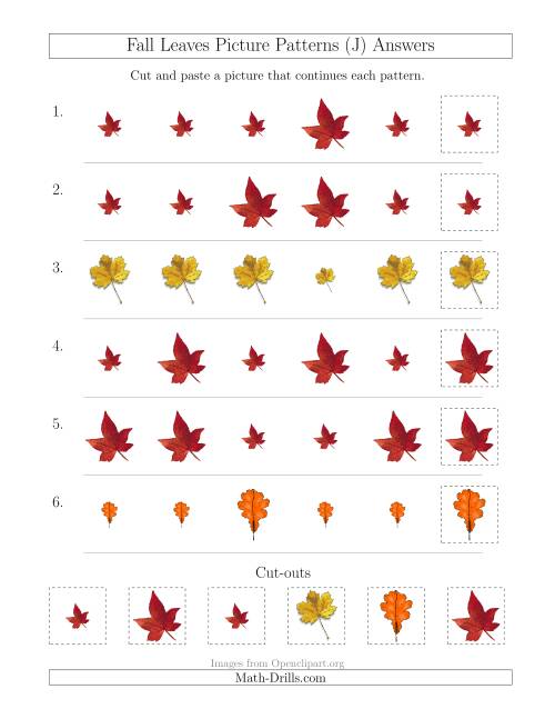 The Fall Leaves Picture Patterns with Size Attribute Only (J) Math Worksheet Page 2