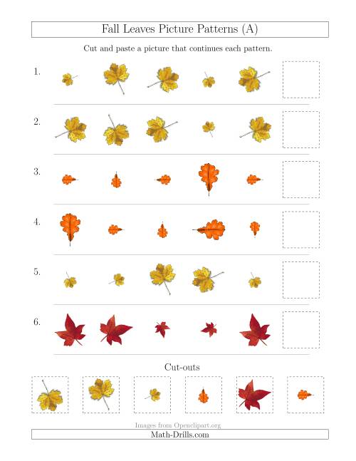 The Fall Leaves Picture Patterns with Size and Rotation Attributes (A) Math Worksheet