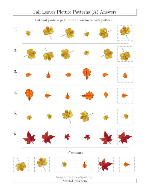 The Fall Leaves Picture Patterns with Size and Rotation Attributes (A) Math Worksheet Page 2