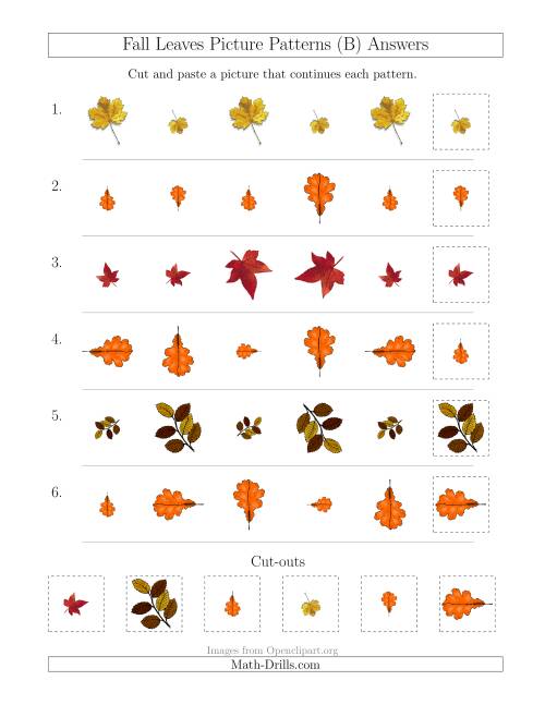 The Fall Leaves Picture Patterns with Size and Rotation Attributes (B) Math Worksheet Page 2