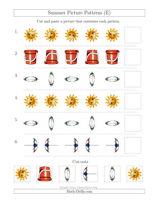 The Summer Picture Patterns with Rotation Attribute Only (E) Math Worksheet