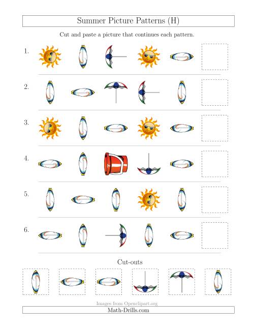 The Summer Picture Patterns with Shape and Rotation Attributes (H) Math Worksheet