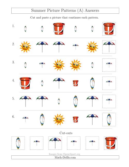 The Summer Picture Patterns with Shape and Size Attributes (A) Math Worksheet Page 2